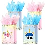 Sherr 30 Pcs Unicorn Party Favor Bags with Handles Tissue Paper Candy Treat Gift Goodie Bags Unicorn Party Supplies for Kids Girls Boys Birthday Decorations
