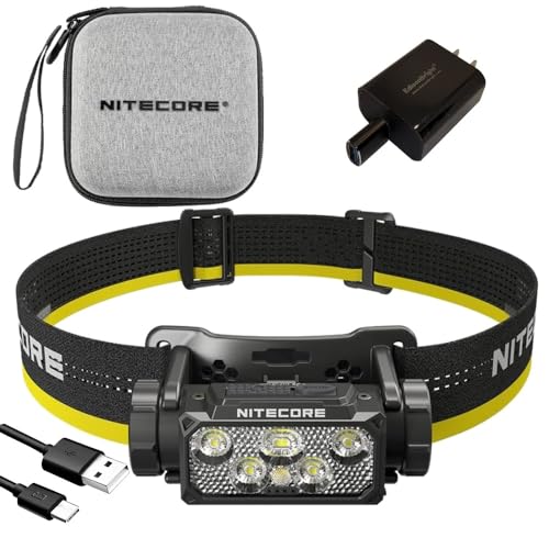 EdisonBright Nitecore HC60 UHE 1600 Lumen USB-C Rechargeable Headlamp with White and Red Beams with EBR Charging Cable