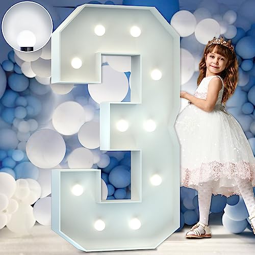 imprsv 4FT Marquee Numbers, Light Up Numbers, Marquee Numbers 3, Cool White Light Up Numbers for Party, Big Numbers for 3rd 13th 23th 30th Birthday Party Decorations, Anniversary Decor