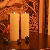 Large Flameless LED Candles Outdoor: 12" x 4" Battery Operated Pillar Candles Flickering with Timer Waterproof Fake Electric Candles with Remote for Patio Porch Lanterns (White Set of 2)