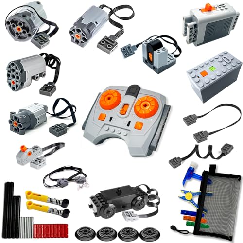 39-in-1 Motor Kit Compatible with Lego Technic: Motor*4,Battery Box*2,2.4G Receiver,IR Speed Remote Control,Control Switch & Extension Wire & LED Light Wire,with Building Block Tool Kit