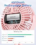 SWEETFULL Portable Stroller Fan, with Display 4000mAh Battery Powered Mini Clip On Fan, 4-Speed Rechargeable Small Personal Fan Handheld Desk Cooling Fan for Baby Car Seat Crib Travel Pink