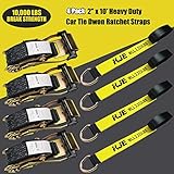 KJE 4 Pack Car Tie Down Straps for Trailers - Tire Ratchet Strap with Flat Hooks - 2" x 10' 10,000LBS Break Strength - Lasso Style Wheel Straps for Hauling UTV, SUV, Any Cars