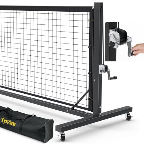 TYRSEN Pro Pickleball Net – Hand Winch Tension System, 22ft Tournament-Grade, Anti-Sag, Locking Wheels, Heavy-Duty Frame, Easy Setup, Portable & Carry Bag Included