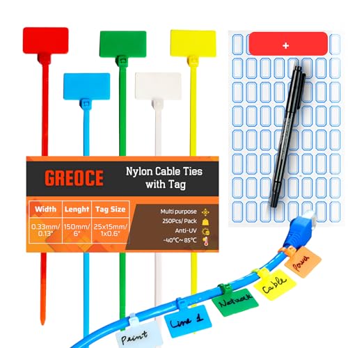 250pcs 6" Zip Tie Tags Self Locking Labels Zip Ties with Label Tags, Cable Ties with Labels, for Organization, Cable Tie Tags with Plastic Waterproof, Label Mark Tag Outdoor (Muti Color)