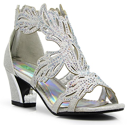 Enzo Romeo Lime03N Womens Open Toe Mid Heel Wedding Rhinestone Gladiator Sandal Wedge Shoes (Silver, 8.5)