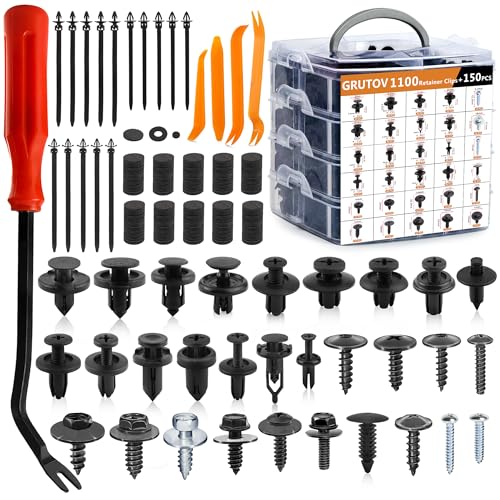 Car Screw Clips Bumper Hood Retainer Clips 1250PCS Automotive Push Pins Plastic Rivets Assortment Xmas Tree Fasteners Kit Most Common Sizes Auto Body Push Pin with Removers for Ford Honda Chrysler GM