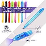 DazSpirit 32Pcs Invisible Ink Pen with UV Light, Mini Notepads & Favor Bags, Spy Pens, Top Secret Message Magic Marker, Party Favors for Kids 8-12, Class Prizes, Detective & Escape Room Themes