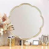 Fobule 24" Gold Mirrors for Wall, Flower Pattern Scalloped Decorative Accent Wall Mounted Mirror, Round Metal Frame Hanging Vanity Mirror Decor for Bathroom, Entryway, Bedroom