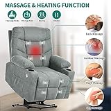 YITAHOME Electric Power Lift Recliner Chair for Elderly, Fabric Recliner Chair with Massage and Heat, Spacious Seat, USB Ports, Cup Holders, Side Pockets, Remote Control (Grey)