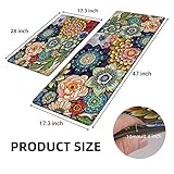 Tubeamin Boho Floral Kitchen Rugs Mats for Floor 2 Piece Memory Foam Padded Kitchen Mats Anti Fatigue Non Slip Cushioned Comfort Standing Mat, 17.3x28+17.3x47 Inch