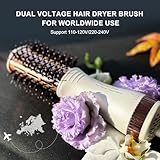 Travel Dual Voltage Hair Dryer Brush 4-IN-1 Portable Mini Hot Air Blow Dryer Straightener & Curler Brush, Titanium Round Blowout Styler Volumizer Tools, 110/240V US/EU/UK Plug for International Travel