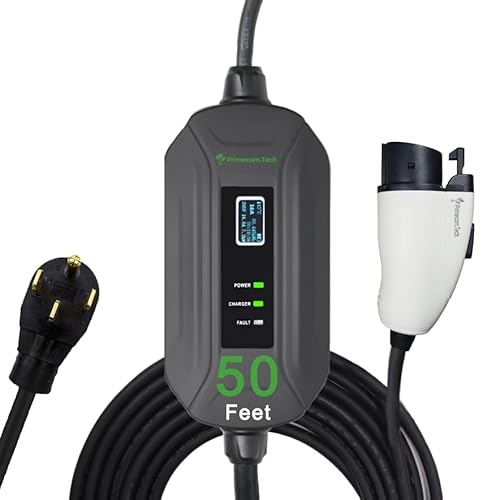 PRIMECOM Level 2 Electric Vehicle (EV) Charger (220V / 240Volt, 16Amp) Portable EVSE Smart Electric Car Charger, 30', 40', and 50 Feet Lengths (NEMA 14-50P, 50 Feet)