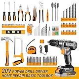 Cordless Drill Tool Kit Set: 20V Power Drill Tool Box with Battery Electric Drill Driver for Men Home Hand Repair Basic Toolbox Tools Sets Drills Case