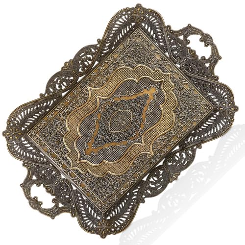 Moroccan Persian Arabic Coffee Tea Serving Tray - Antique Coffee Dining Table Home Decor Tray Decorative Candle Handle Rectangle Party Display