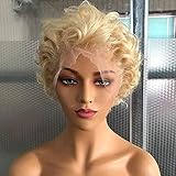 afsisterwig Short Pixie Cut Disposable Curly Styled Bob Wig 613 Blond Hair Glueless Brazilian Virgin Human Hair Lace Front Wigs Pix Style Pre Plucked Hairline with Baby Hair 6-8 Inch(13X4 613 Blonde)