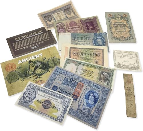 IMPACTO COLECCIONABLES | Exclusive Collection of 10 Original Ancient Banknotes from Three Different Centuries with Certificate of Authenticity | Genuine and Rare Numismatic Demonetized Treasures