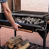 Backyard Discovery Argentine Santa Maria Wood Fire & Charcoal BBQ Grill with Brasero, Adjustable Grill Grates, Fire Bricks, Heavy-Duty Steel, S-Hooks, Acacia Wood Table for Outdoor Gaucho Grilling