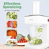 NutriChef 3-in-1 Electric Vegetable Chopper, Spiralizer, and Salad Maker - Fruit Cutter, Spiral Shredder Machine, Veggie Spaghetti & Noodle Maker | Includes Food Plunger & 1.2L Bowl