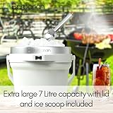 Barbarian Beverage Bucket, Double-Wall Vacuum Insulated Ice Bucket with Lid, Extra Large 7 Litre Capacity with Ice Scoop and Built-In Bottle Opener, White