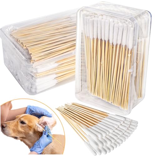 Mezchi 400 Pcs Dog Ear Cleaning Swabs with Storage Box, 6 Inch Long Cotton Swabs with Bamboo Handle for Dogs, Dog Ear Cleaner Tool for Safe Pet Ear Care