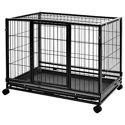 Amazon Basics - Portable Heavy Duty Stackable Dog & Pet Kennel with Tray, Black, 24.0"L x 28.0"W x 37.0"H