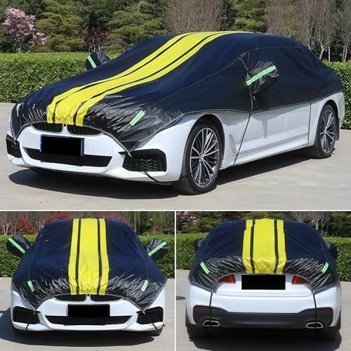 Zhevebaga Half Car Cover, Universal Car Covers for Automobiles All Weather Waterproof, Windshield Snow Protector Outdoor Indoor Waterproof Dustproof Hail UV Resistant Snowproof Universal Hatchback