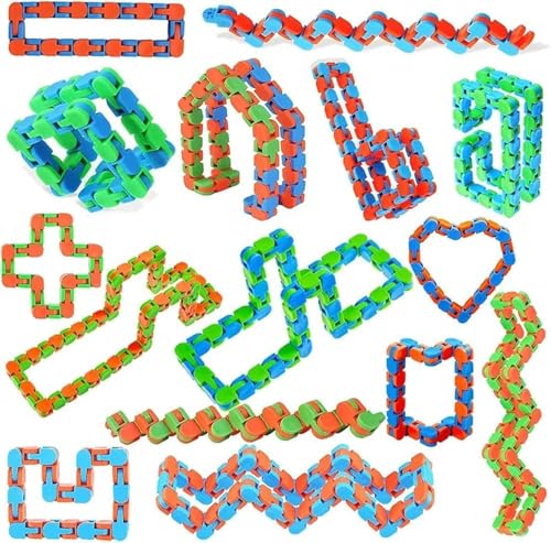 144pcs Random 24 Links Wacky Tracks Snap and Click Fidget Toys, Finger Sensory Toys, Snake Puzzles for Stress Relief, Party Bag Fillers, Random Color, Carnival Gift