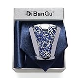 DiBanGu Mens Tie Set,Silk Solid Necktie and Shiny Tie Accessories Pocket Square Cufflinks Set With Gift Box for Wedding Party, Navy Blue