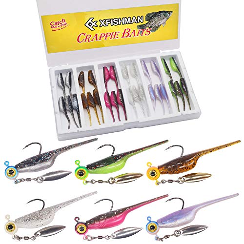 Crappie-Baits- Plastics-Jig-Heads-Kit-Shad-Minnow-Fishing-Lures-for Crappie-Panfish-Bluegill-40-Piece Kit - 30 Bodies- 10 Crappie Jig Heads (Baby SHAD 40 pc.KIT Combo 1)