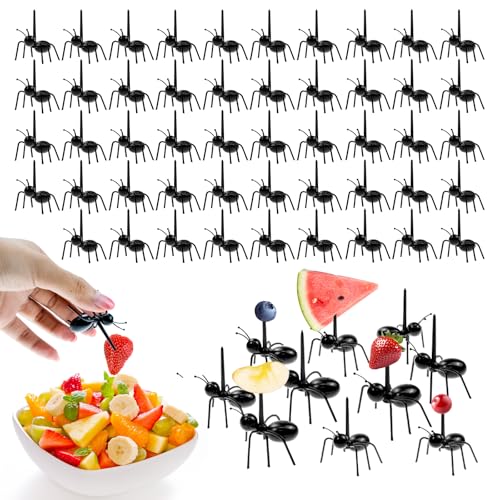 60 Pcs Ant Toothpicks Fruit Dessert Forks, Reusable Fruit Picks Animal Appetizer Forks for Snack Cake Dessert for Kitchen Halloween Birthday Party