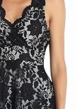 MISS MOLY Women Floral Lace Overlay Fit and Flare Dress V Neck Knee Length Elegant Wedding Party Dress Black L