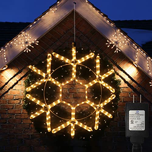DBFAIRY 24-inch LED Christmas Snowflake Window Lights, Large Outdoor Snowflake Hanging Silhouette Xmas Decor Light with Timer 16.8ft Plug-Powered Cable