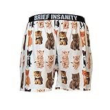 BRIEF INSANITY Comfortable Loose Fit Boxer Shorts | Valentines Day Gifts for Him, Funny & Cute Cat/Dog Graphic Print Boxers for Women & Men (Medium, Check Meowt)