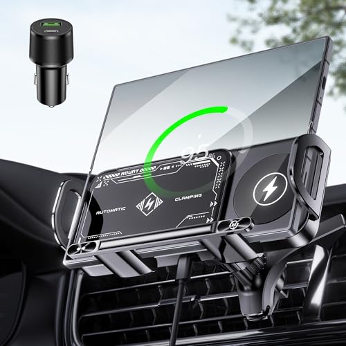 JDHDL Wireless Car Charger Mount, Auto-Clamping 15W Dual Coil One-Touch 90° Rotatable Car Phone Holder Wireless Charger for Samsung Galaxy Z Fold 6/5/4/3, Z Flip, Pixel 9 Pro Fold and iPhone