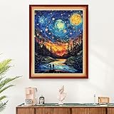 DMCART Stamped Cross Stitch Kits for Beginners Full Range of Cross Stitching Preprinted Embroidery Kits for Adults, 11CT Embroidery Pattern Needlepoint Kits-Van Gogh's Starry Sky16x20 inchs