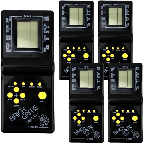 Fahacop 5 Pack Handheld Brick Game Console Retro Large Screen Building Block Game Console for Kids Adults 80s 90s Retro Classic Game Theme Party Birthday Gifts (black)
