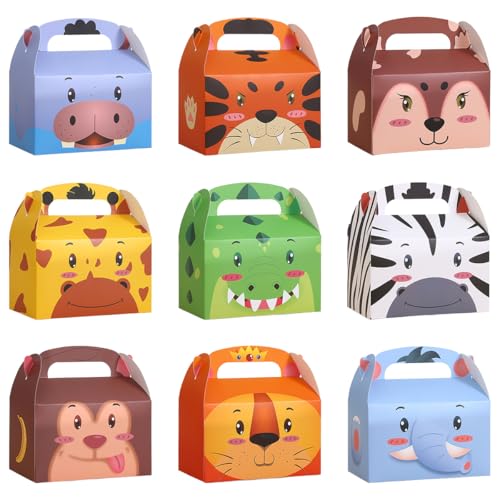 18Pcs Jungle Safari Animal Party Candy Boxes, Zoo Animals Theme Happy Birthday Party Favor Boxes for Cute Zoo Animal Theme Kids Party Decoration Supplies