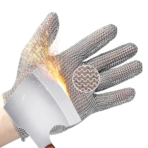 Schwer ProGuard-X Highest Level Cut Resistant Stainless Steel Metal Mesh Chainmail Glove PM5201 Butcher Glove for Meat Cutting Food Processing Knife Sharpening Oyster Shucking Kitchen Fish Fillet, L