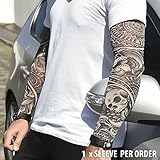 2 x Tattoo arm sleeves fake nylon elastic stocking full arm skulls halloween stretchy adult gotihic slip on biker goth gothic roses tribal 80's punk heavy metal rocker fancy dress cosplay