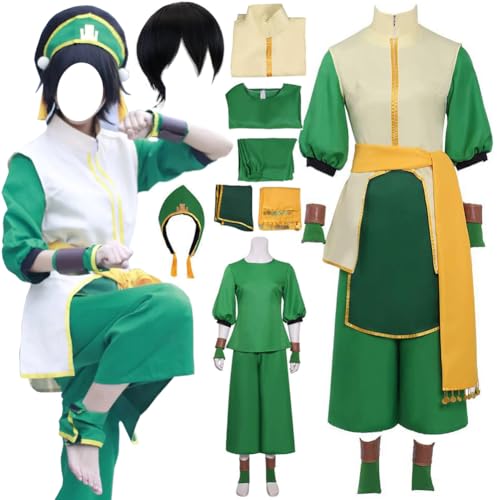 Zezuxy Toph Cosplay Costume Adult Toph Cosplay Uniform Green Suit Halloween(M)