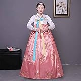 Female Korean Traditional Long Sleeve Classic Hanboks Dress Cosplay Costume Women Palace Korea Wedding Dance Costume, Light Pink, Small