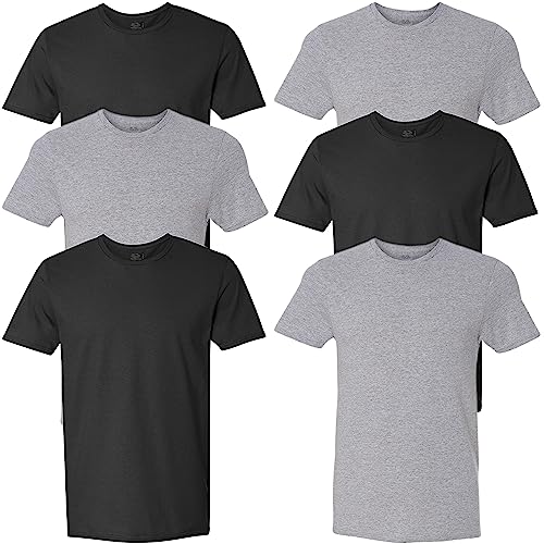 Fruit of the Loom mens Eversoft Cotton Stay Tucked Crew T-shirt Underwear, Regular - 6 Pack Black/Grey, Medium US