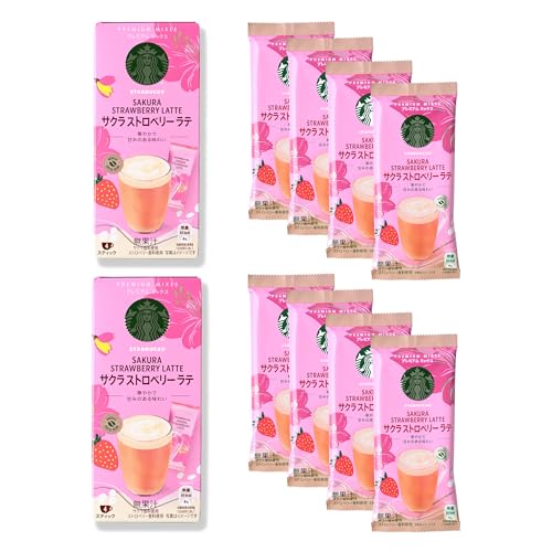 Star-bucks Sakura Strawberry Instant Latte Packets - 4pcs x 2 Packs - Premium Mix with Sakura Flavor - Convenient Individual Stick Packs - Pink Packaging - Easy Brew Latte Mix - Japan Limited