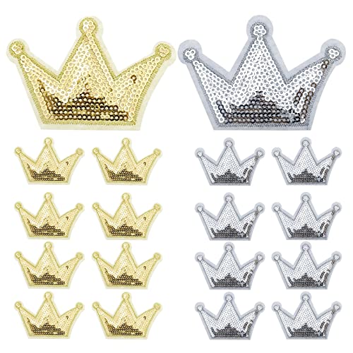 40 Pack Crown Sequin Decorative Patches Silver Gold Iron on Clothes Appliques for Scratch Cover DIY for Jeans, Dress, Jackets, Clothing, Curtains, Handbag, Shoes, Scrapbooking