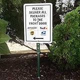 SmartSign 10 x 7 inch “Please Deliver All Packages to The Front Door” Left Arrow Yard Sign, 40 mil Laminated Rustproof Aluminum, 21.5 inch Tall Sign & Stake Kit, Multicolor, Made in USA