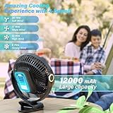 BIVBTP 12000mAh Clip on Fan Rechargeable, 8 Inch Car Fans with Sturdy Clamp and 4 Speeds Strong Airflow,6 to 30hrs Quiet Personal Fan for Stroller Golf Cart Office Desk Camping