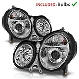 AmeriLite for 2000-2002 Mercedes-Benz E Class W210 Crystal Projector Chrome Replacement Headlights Pair - Passenger and Driver Side