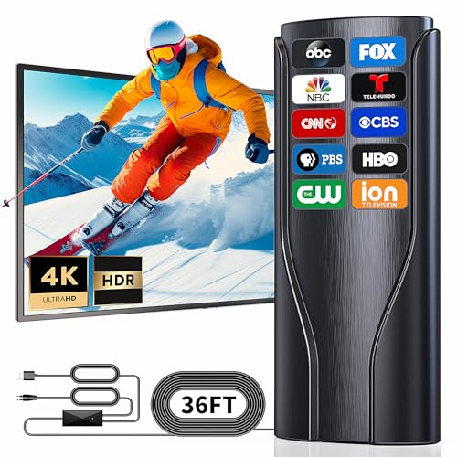 2200+ Miles Long Range Digital HD TV Antenna Indoor/Outdoor for Local Channels,TV Antenna for Smart TV and All Older TV's,Support 4K 1080p with Amplifier Signal Booster and 18ft HD Cable