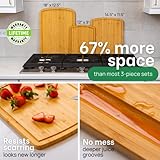 GREENER CHEF Organic Bamboo Cutting Board Set of 3 with Lifetime Replacements - 62% More Cutting Area, Single Tone Wood Chopping Boards with Juice Groove for Meat, Vegetables, and Cheese